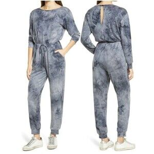 new FRAICHE BY J size large Tie Dye Long Sleeve Jumpsuit blue pocksets rayon